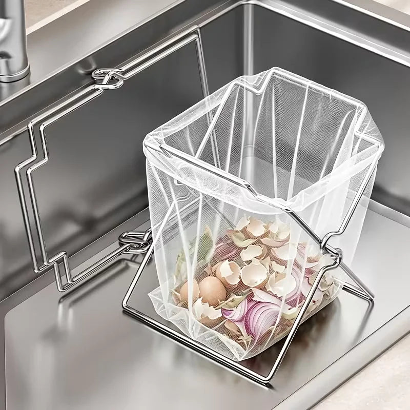 Collapsible Stainless Steel Trash Bag Holder Kitchen Organizer Kitchen Storage Rack PLUSH