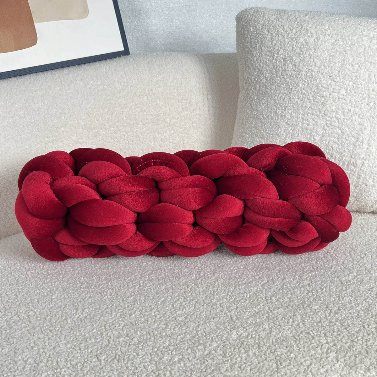 Woven Twisted Bolster Pillow – Modern Minimalist Décor Decorative Bolster Pillow PLUSH Red