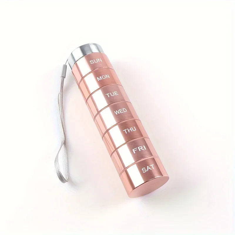 Metal 7-Day Pill Organizer – Waterproof Travel Pill Case Pill Organizer PLUSH Pink
