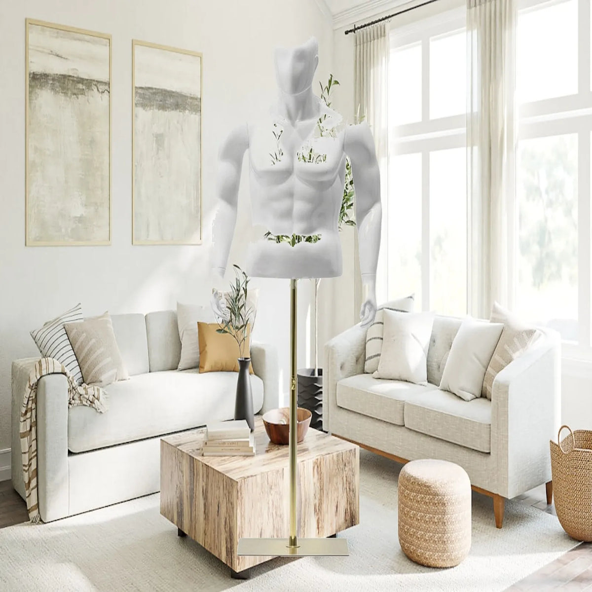 Men's Mannequin Torso Display with Adjustable Stand Mannequin Display Form PLUSH MaleWHandsHeadT