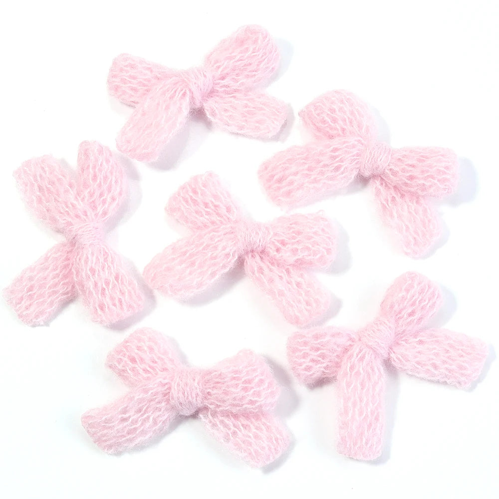 10pcs Fluffy Knitted Wool Yarn Bows – DIY Hair & Jewelry Craft DIY Hair Bow PLUSH pink 4x5cm