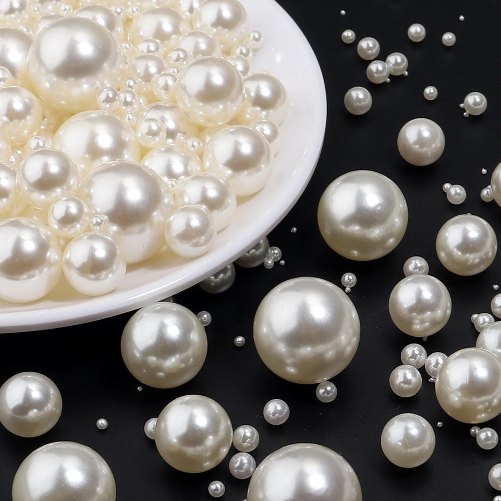 ABS Imitation Pearl Beads No Hole White Loose Beads 10-1000pcs Loose Pearl Beads PLUSH