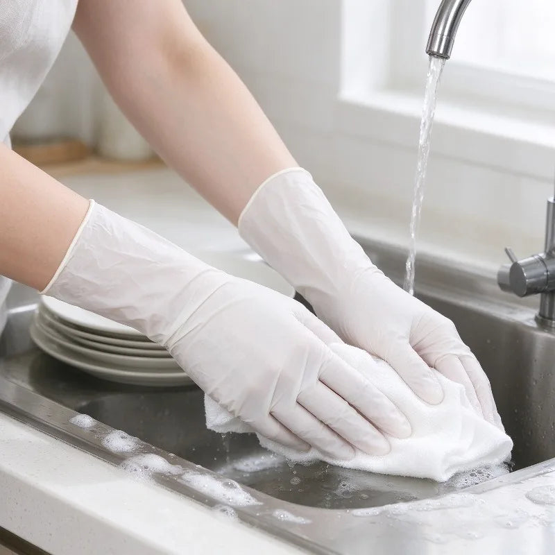 White Nitrile Disposable Gloves 30/60pcs – Waterproof Cleaning Disposable Cleaning Gloves PLUSH
