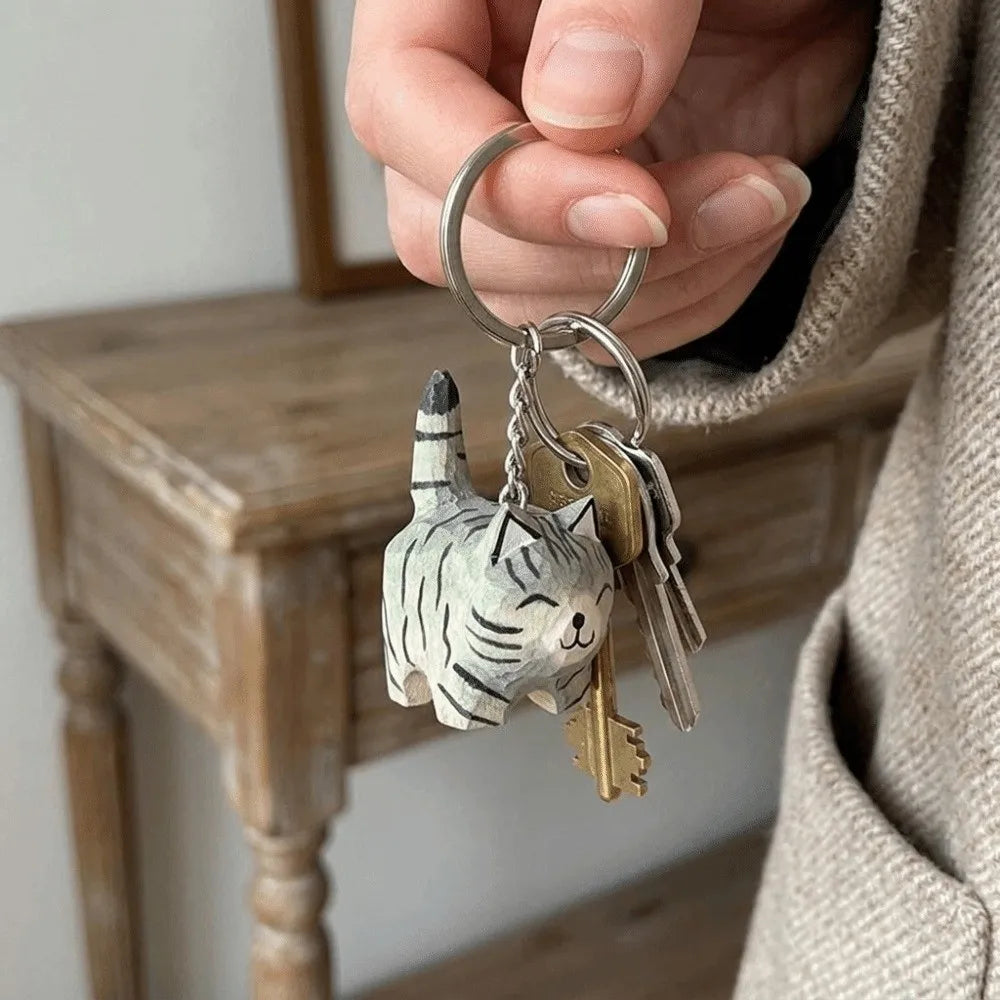 Handmade Wooden Cat Keychain – Kawaii Ragdoll & Siamese Pendant Wooden Cat Keychain PLUSH