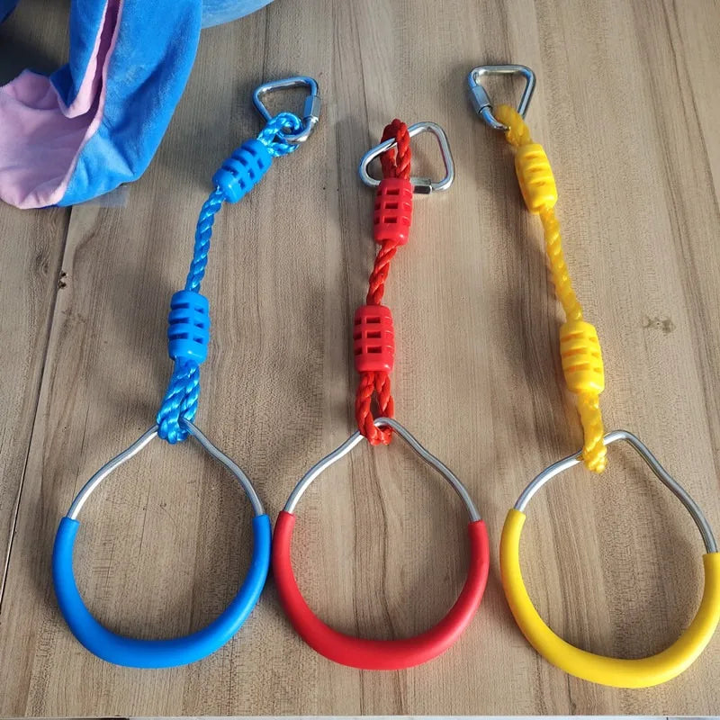 Kids Outdoor Gymnastics Swing Rings Set of 3 – Adjustable Kids Swing Rings PLUSH