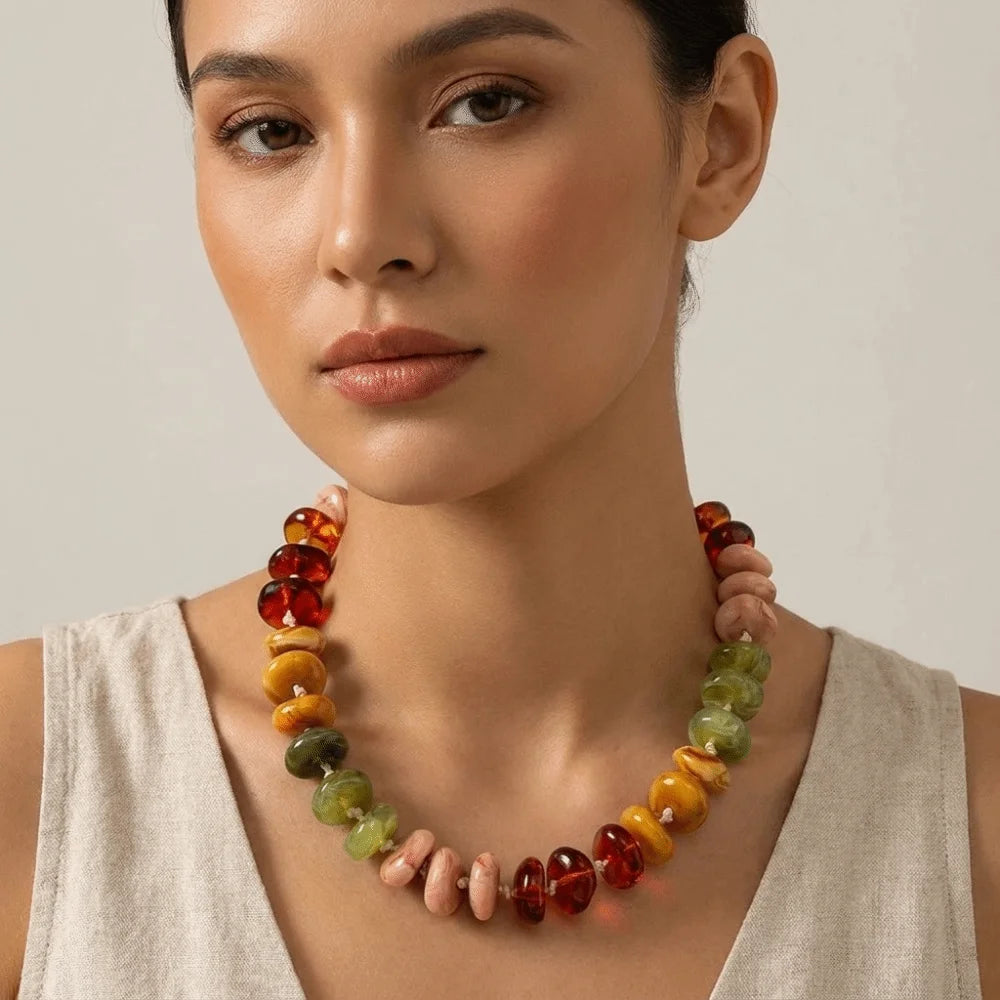 Resin Disc Bead Choker – Boho Dopamine Statement Necklace Beaded Choker Necklace PLUSH