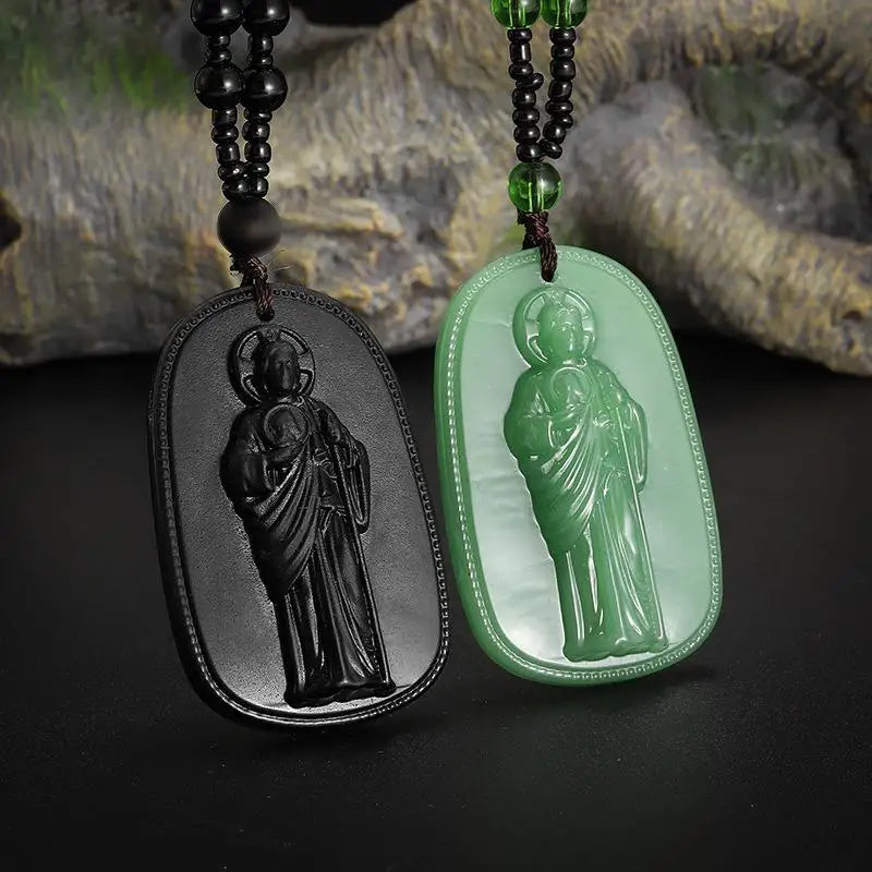 Buddhist Imitation Jade Buddha Pendant Necklace | Unisex Amulet Pendant Necklace PLUSH