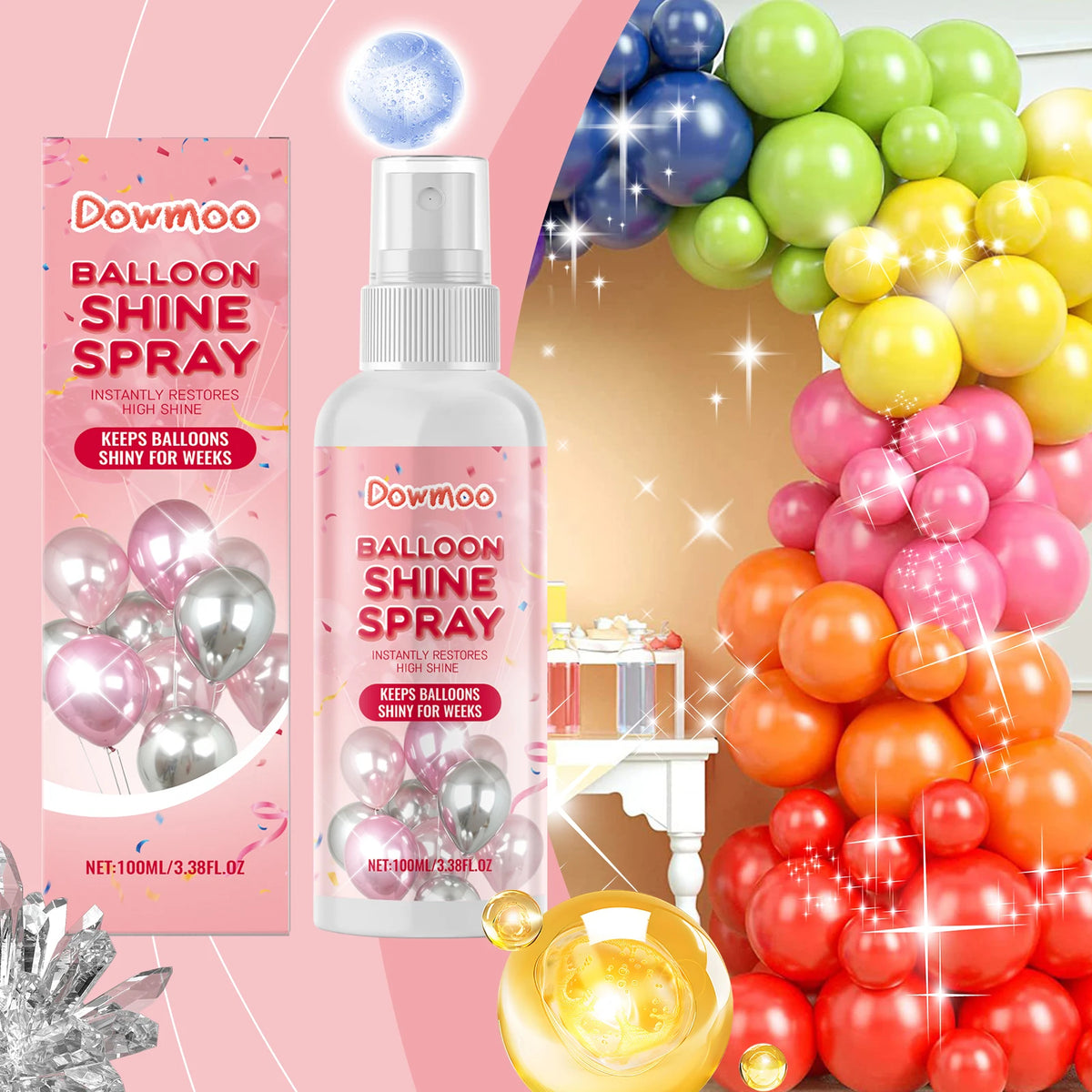 DOWMOO Balloon Shine Spray – High-Gloss Polish for Latex Balloons Balloon Polish Spray PLUSH