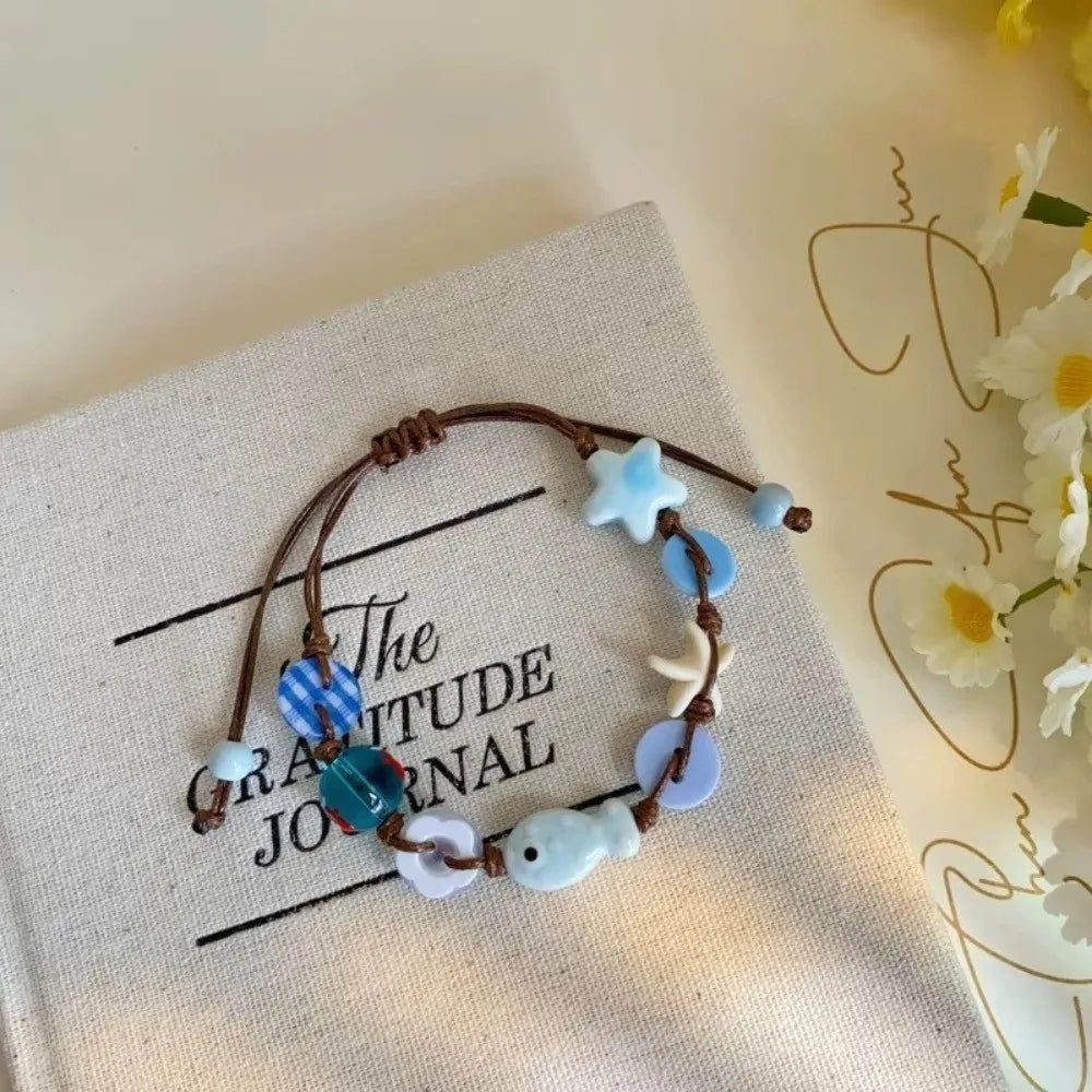 Ceramic Bead Braided Bracelet & Starfish Necklace for Women Ceramic Beaded Bracelet PLUSH