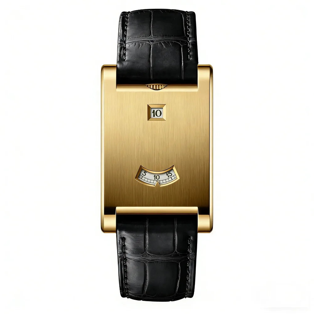 Retro Square Quartz Watch | Steel Band, Water Resistant, Unisex Square Quartz Watch PLUSH Gold-black belt