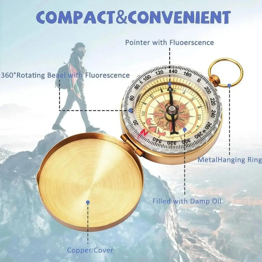 Brass Pocket Compass – Luminous Flip Cover Camping Compass Pocket Compass PLUSH
