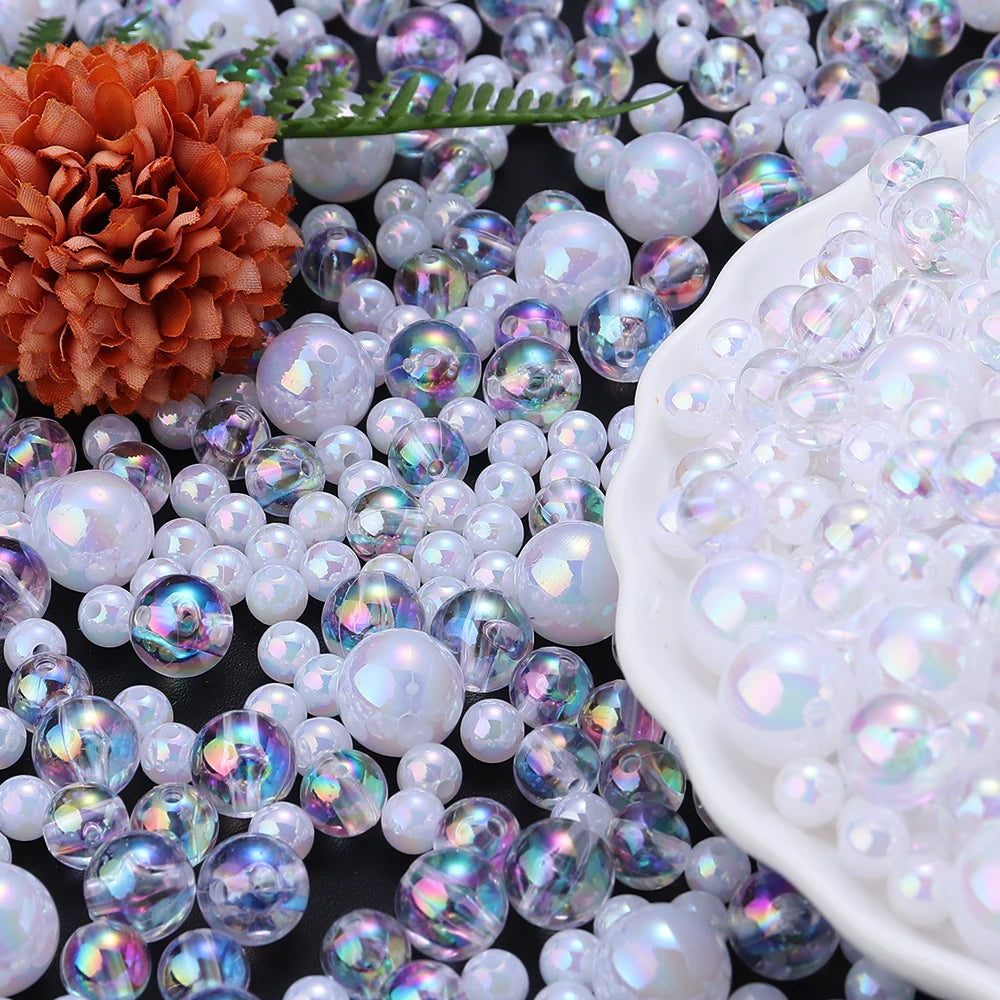 AB Color Round Acrylic Spacer Beads 6–12mm | DIY Jewelry Making Acrylic Spacer Beads PLUSH