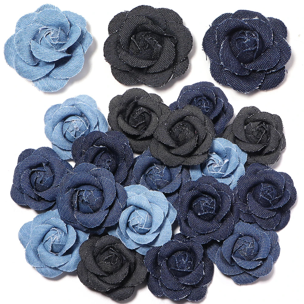 3pcs Denim Handmade Camellia Flowers 4.5cm – DIY Crafts Decor Fabric Craft Flowers PLUSH