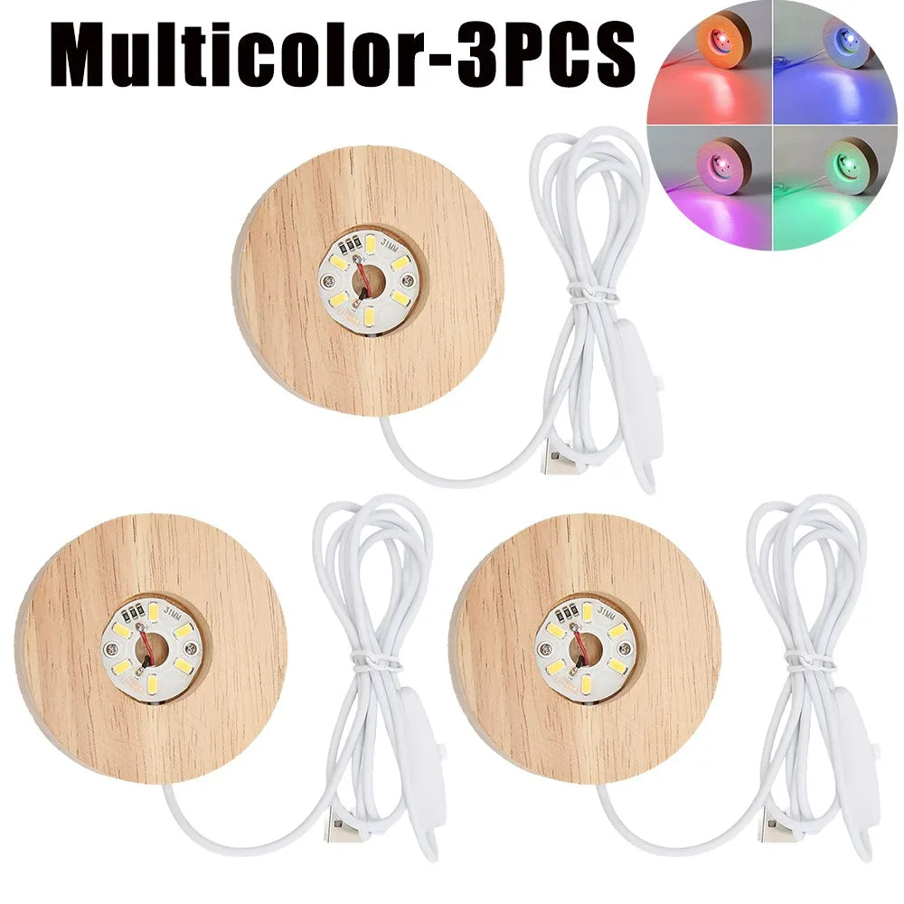 Wooden LED USB Night Light Display Stand – Desk Lamp Base LED Display Lamp Base PLUSH Multicolor-3PCS 65X12mm
