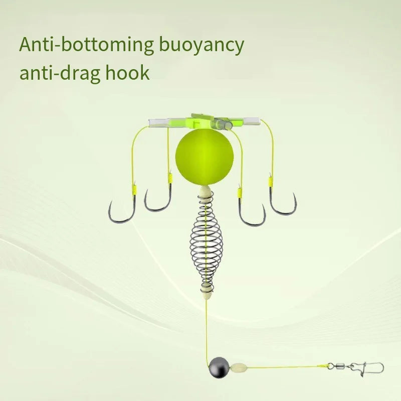 Spring Fishing Bait Cage Set – 4-Hook Carbon Steel Feeder Rig Fishing Bait Cage Rig PLUSH