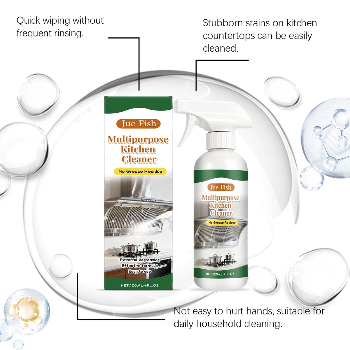 Jue-Fish Kitchen Grease Cleaner Spray | Multi-Surface Degreaser Kitchen Degreaser Spray PLUSH