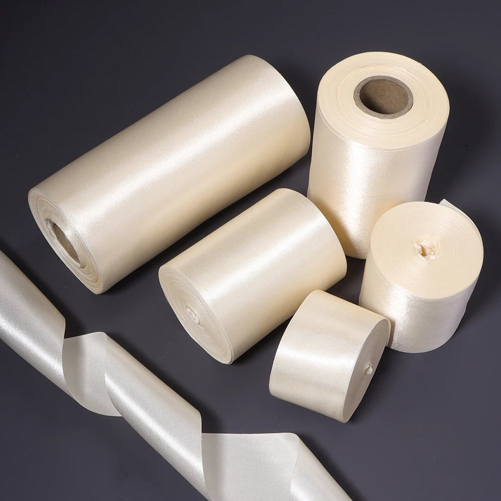 20 Yards Beige Satin Ribbon 4–15cm Wide | Gift & Wedding Craft Satin Craft Ribbon PLUSH