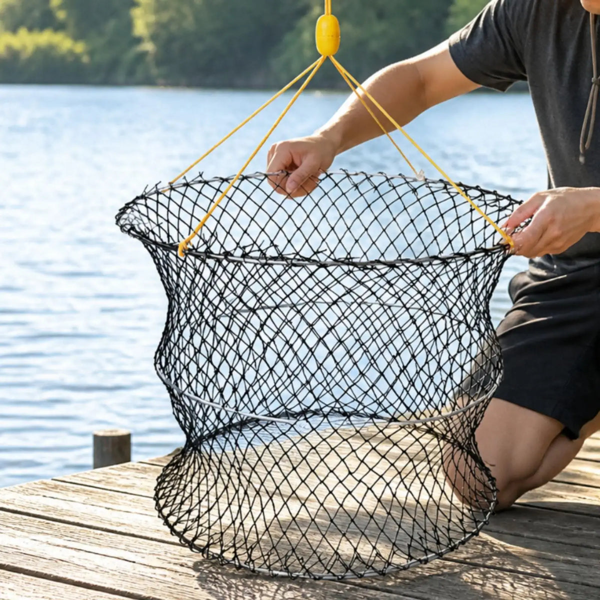 Portable Foldable Crab Trap – Stainless Steel Mesh Fishing Cage Crab Fishing Trap PLUSH
