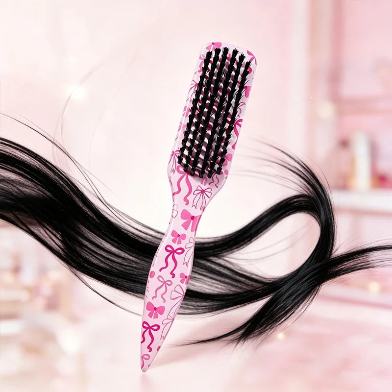 Pink Bow Detangling Hair Brush – Soft Bristles Travel Brush Detangling Hair Brush PLUSH Pink bow