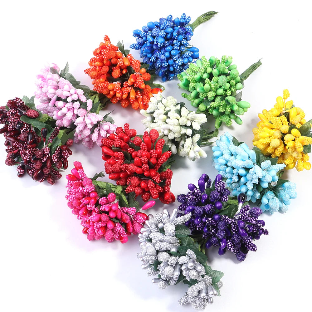 36pcs Artificial Berry Stamen Flower Heads with Leaves | Wedding Decor Artificial Flower Heads PLUSH