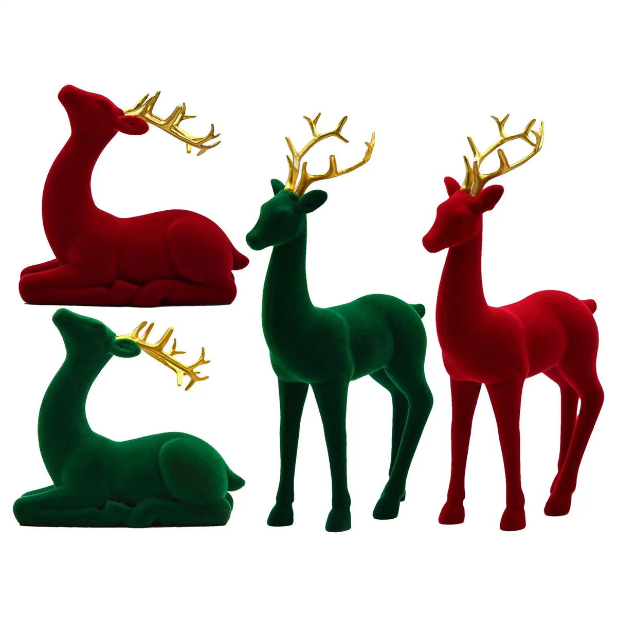 Christmas Reindeer Figurines 2Pcs Flocked Deer Tabletop Decor Christmas Figurines PLUSH