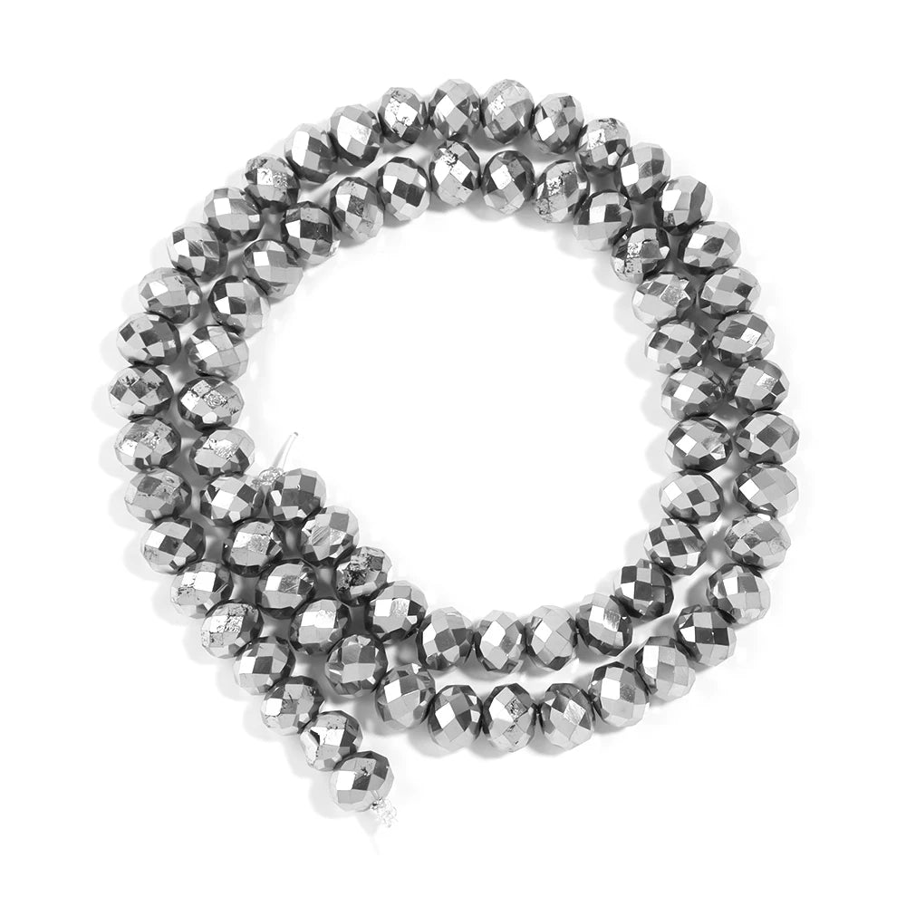 Silver Faceted Crystal Glass Spacer Beads for DIY Jewelry Crystal Spacer Beads PLUSH 8x6mm-ap70pcs
