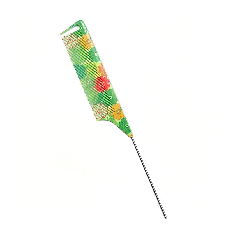 Anti-Static Floral Tail Comb – 5 Patterns | Salon & Home Hair Styling Comb PLUSH green