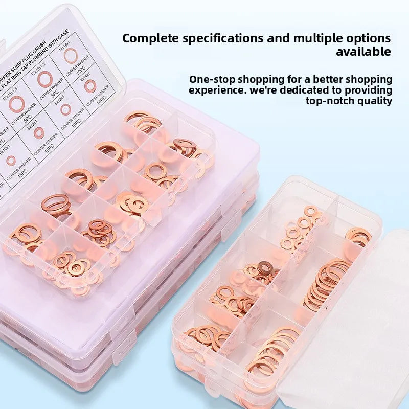 200pcs Copper Sealing Washer Kit M5–M14 Flat Ring Gasket Set Sealing Washer Kit PLUSH