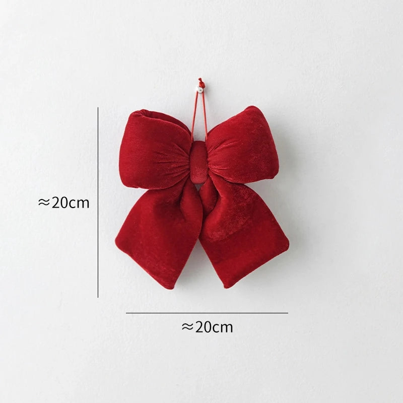 Fluffy Velvet Christmas Bow Ornaments 6pcs – 3D Holiday Decor Christmas Tree Ornament PLUSH red 20X20cm As pictured