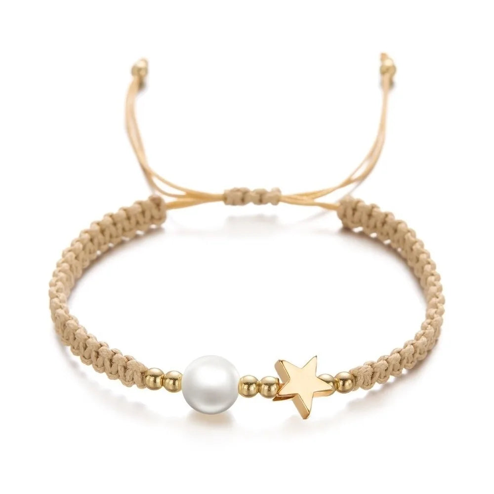 Adjustable Star Pearl Bead Woven Bracelet – Women's Minimalist Woven Bead Bracelet PLUSH Star