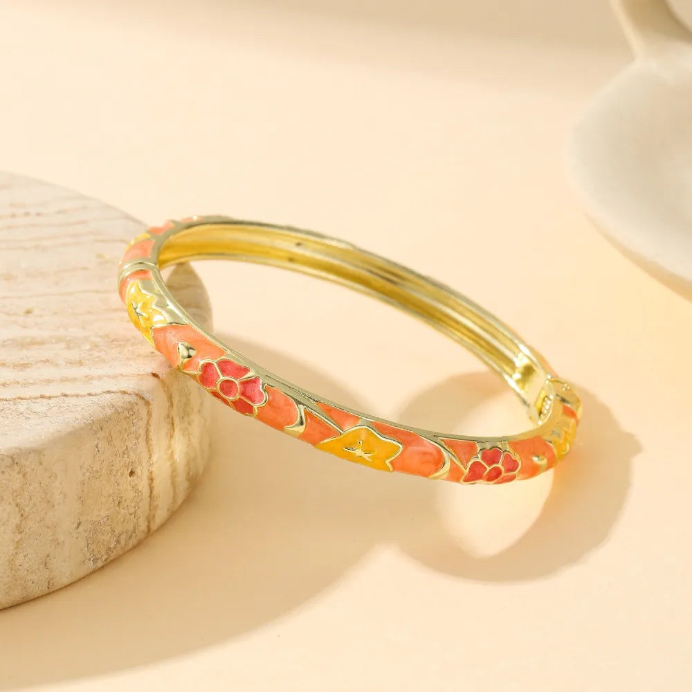 Retro Chinese Enamel Bangle – Zinc Alloy Dropped Glaze Bracelet Enamel Bangle Bracelet PLUSH Style 3