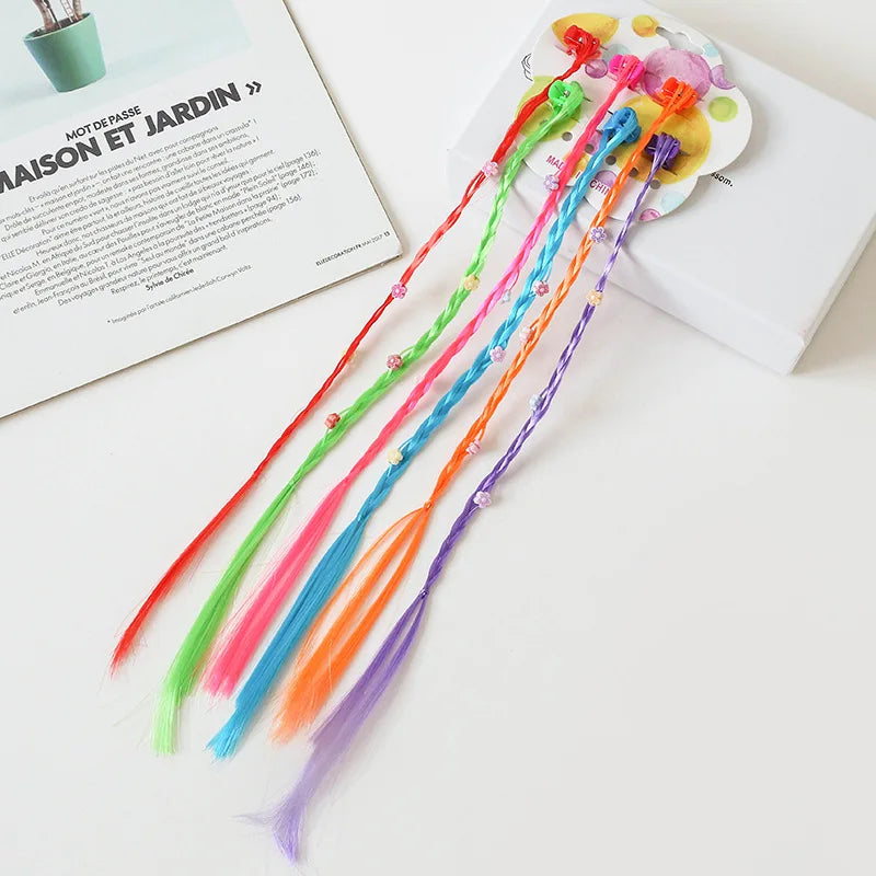 6-Pack Rainbow Braid Hair Extensions with Clips for Kids Kids Hair Extensions PLUSH peach heart 6Pcs