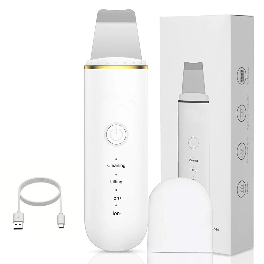 Ultrasonic Skin Scrubber Face Spatula – Deep Pore Cleansing Tool Facial Cleansing Device PLUSH WHITE