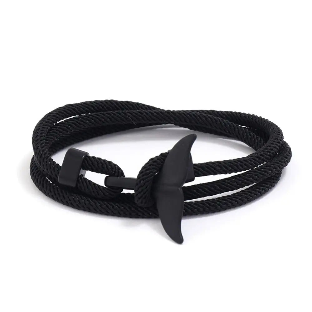 Whale Tail Braided Rope Charm Bracelet – Ocean Series Unisex Charm Bracelet PLUSH black-black tail