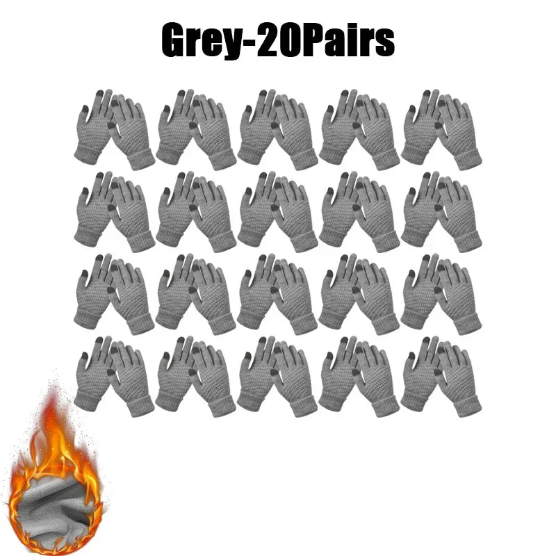 Winter Touch Screen Gloves – Warm Knit Mittens Unisex Winter Knit Gloves PLUSH Grey-20Pairs