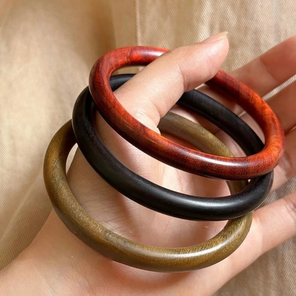 Wide Round Sandalwood Bangle – Chinese Ethnic Style Bracelet Sandalwood Bangle PLUSH