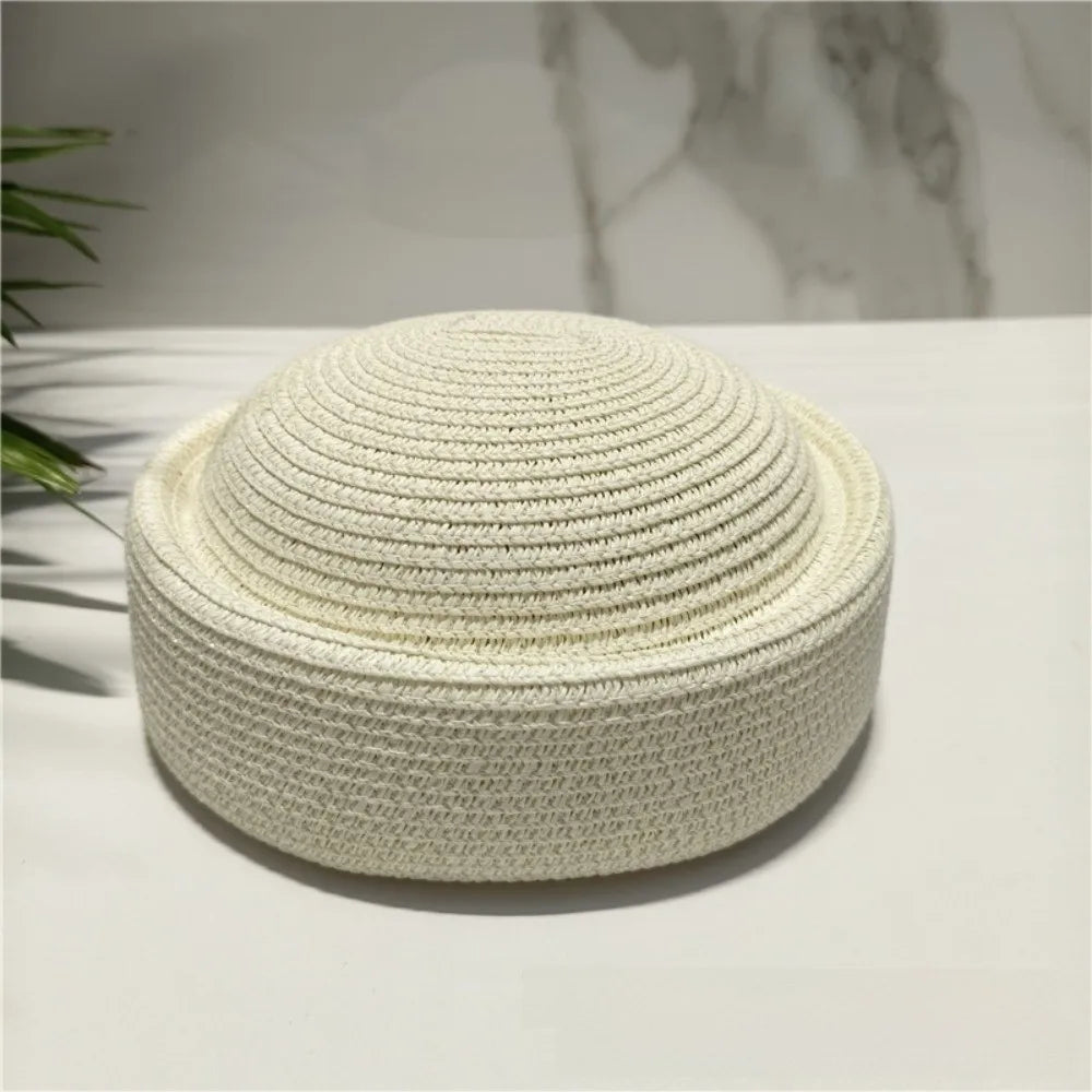 Vintage Wide Brim Woven Straw Sun Hat – Painter Beret Style Woven Straw Hat PLUSH Milk White