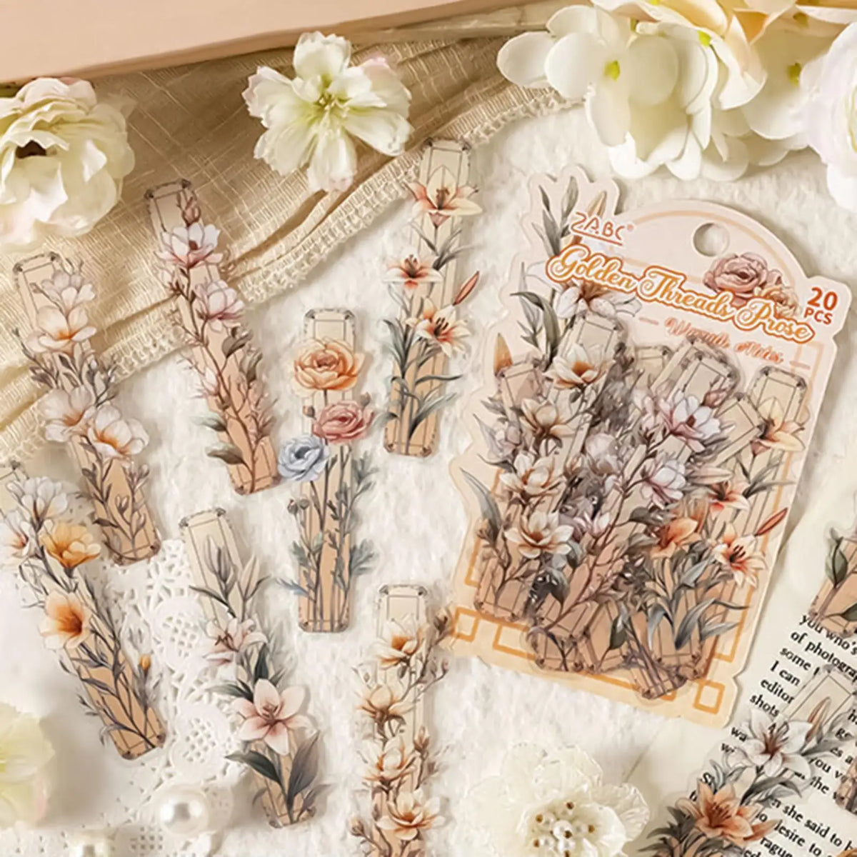 Vintage Flower Stickers 20pcs – Scrapbooking & Journal Decor Craft Sticker Pack PLUSH