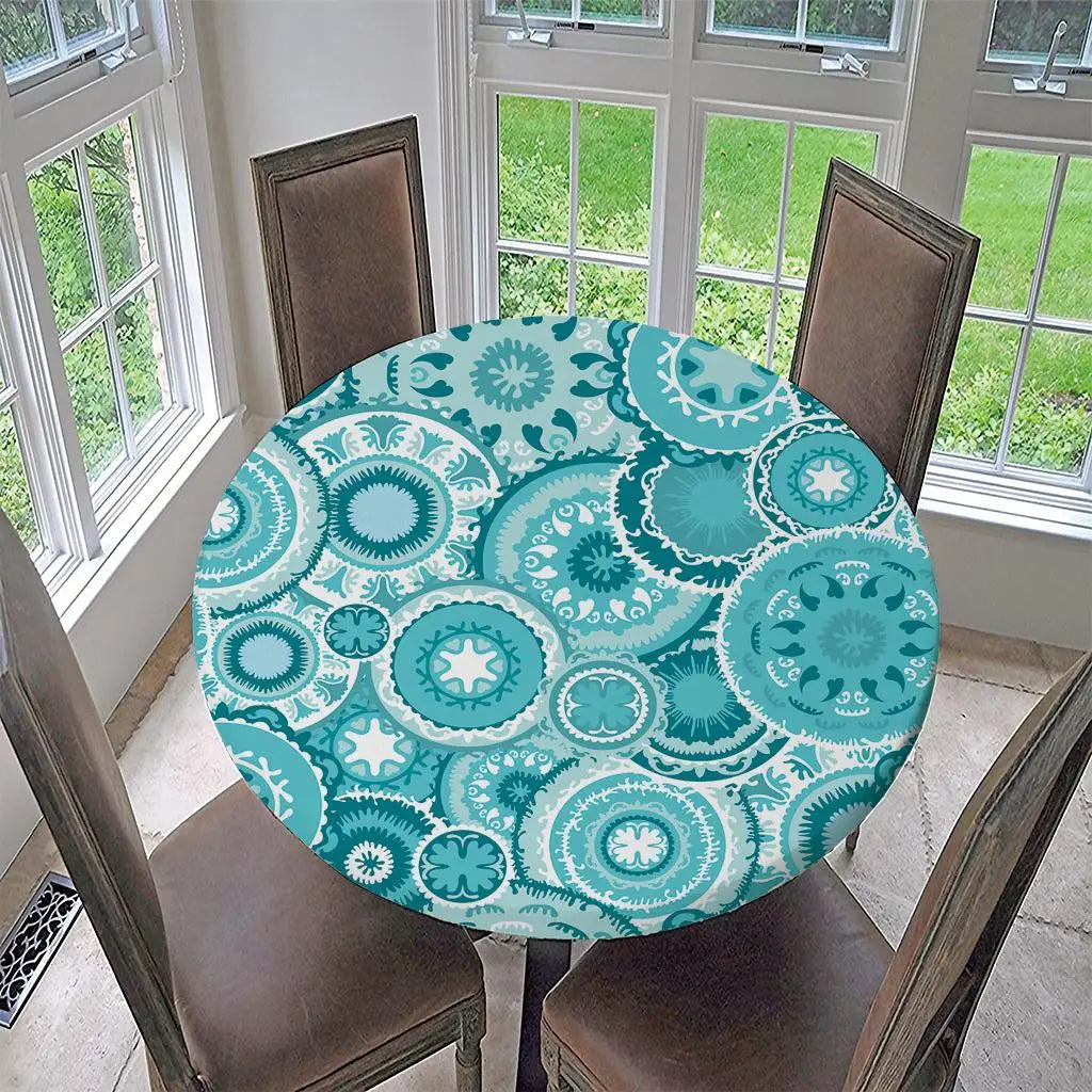 Waterproof Round Elastic Tablecloth – Non-Slip Classic Pattern Round Elastic Tablecloth PLUSH I120cm48Inch