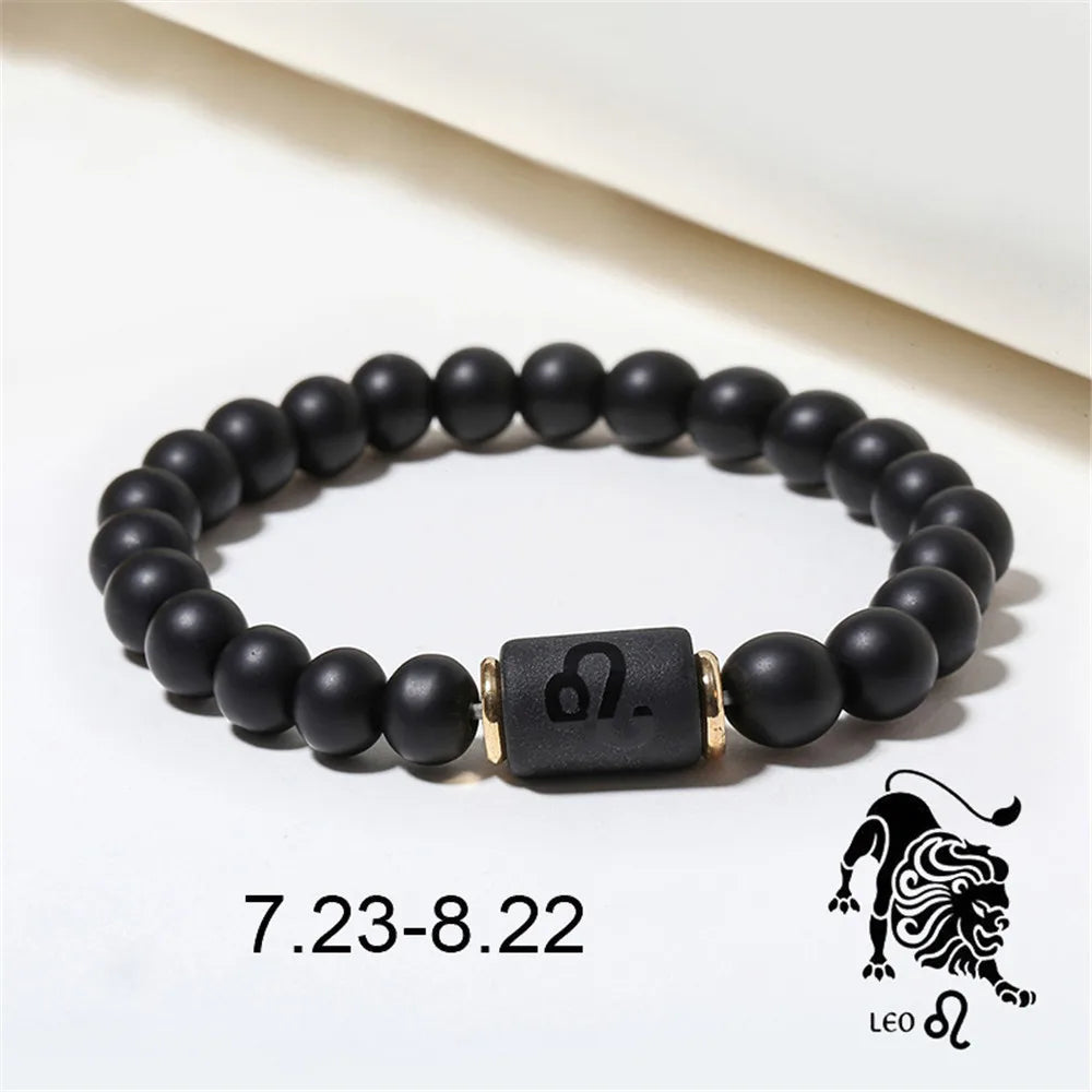 Zodiac Constellation Matte Black Agate Beaded Bracelet Beaded Bracelet PLUSH Leo