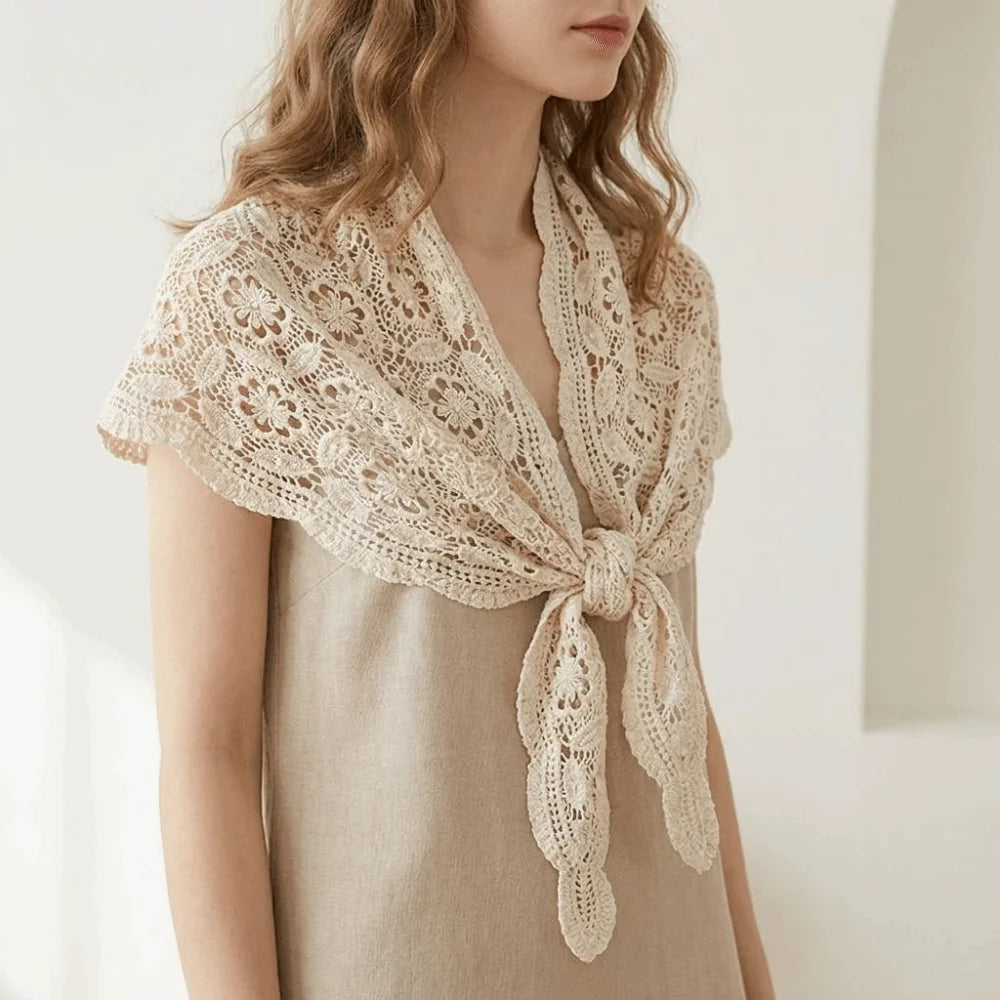 Women's Knit Crochet Lace Shawl Scarf – Hollow Floral Cape Knit Crochet Shawl PLUSH