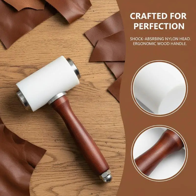 Leather Carving Hammer Nylon Mallet Ergonomic Wooden Handle Leathercraft Mallet PLUSH