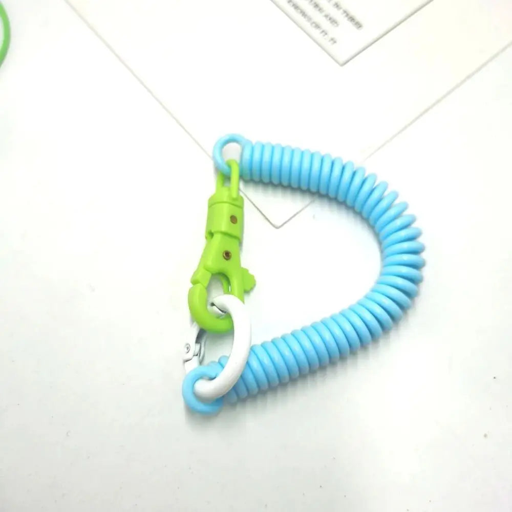 Stretchy Coil Spring Keychain Lobster Clasp | Anti-Lost Key Ring Spring Coil Keychain PLUSH Blue-Green-White