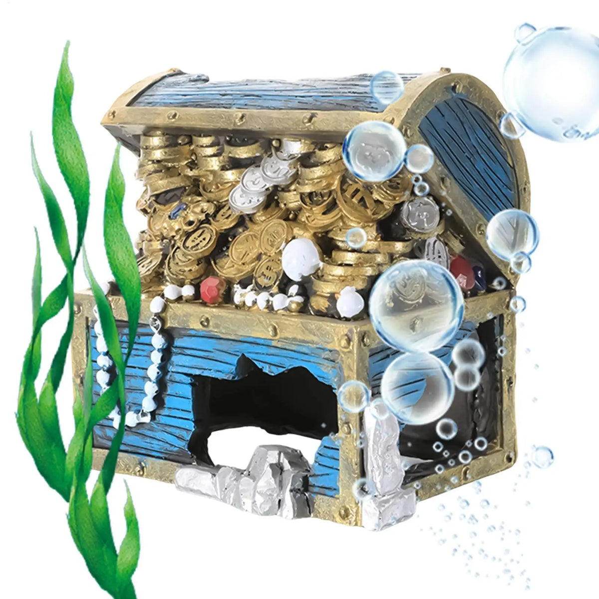 Resin Treasure Box Aquarium Ornament | Fish & Shrimp Shelter Aquarium Ornament PLUSH