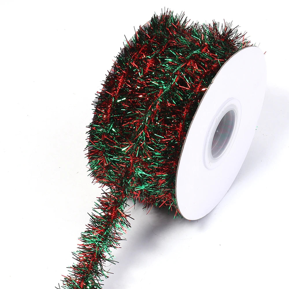 10 Yards Christmas Tinsel Garland Glitter Fringe Trim Ribbon Tinsel Trim Ribbon PLUSH red green