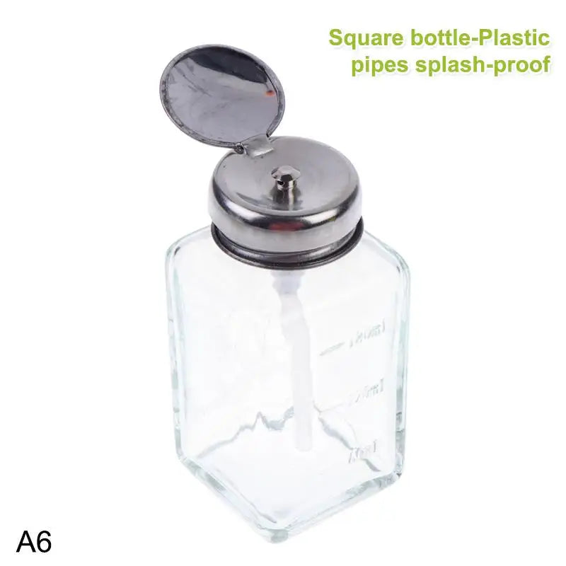 Glass Pump Dispenser Bottle 150ml – Refillable Nail Salon Jar Nail Pump Dispenser PLUSH A6