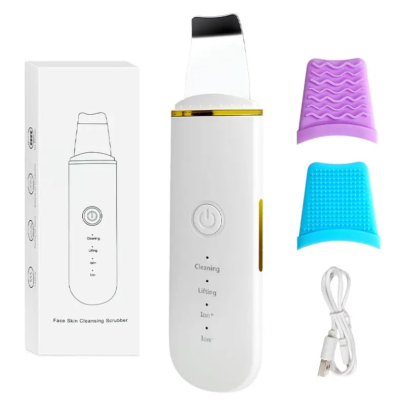 Ultrasonic Skin Scrubber Face Spatula – Cavitation Peeling Tool Facial Cleansing Device PLUSH Add 2 silicone Tips