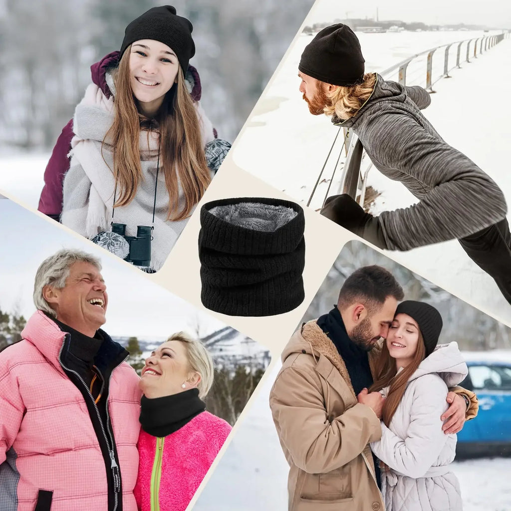 Winter Knitted Neck Gaiter & Fleece Face Mask – Windproof Scarf Neck Gaiter Scarf PLUSH