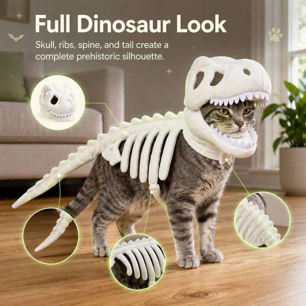 Glowing Dinosaur Skeleton Costume for Cats & Small Dogs Pet Costume PLUSH