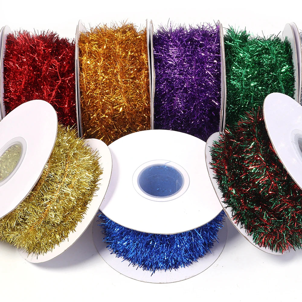 10 Yards Christmas Tinsel Garland Glitter Fringe Trim Ribbon Tinsel Trim Ribbon PLUSH